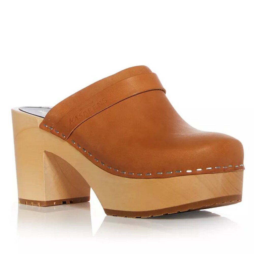 🌟SOLD🌟 Swedish Hasbeens Louise Slip-In Tan Leather Clogs - Size 37